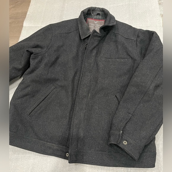 [3XL]American Eagle Men Black Insulated Wool Pea Coat Jacket Zip Snap Closure - Picture 1 of 9